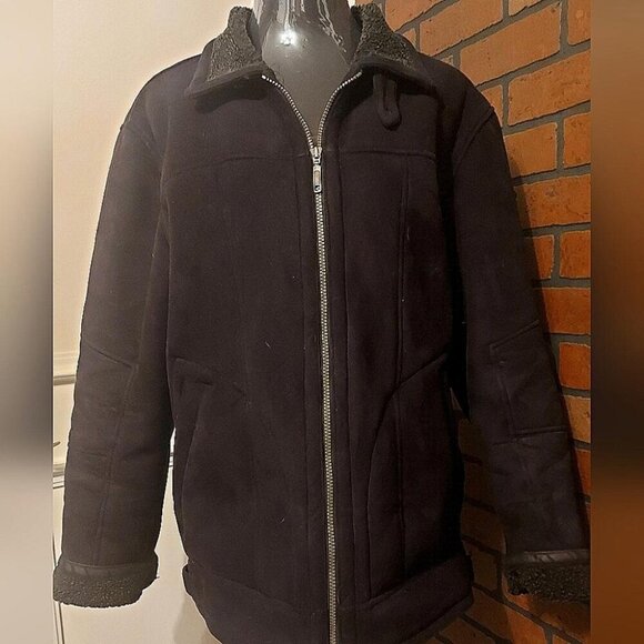 Streetwear Aviator Jacket Black Sherpa Lined Vintage Bomber - Picture 2 of 12